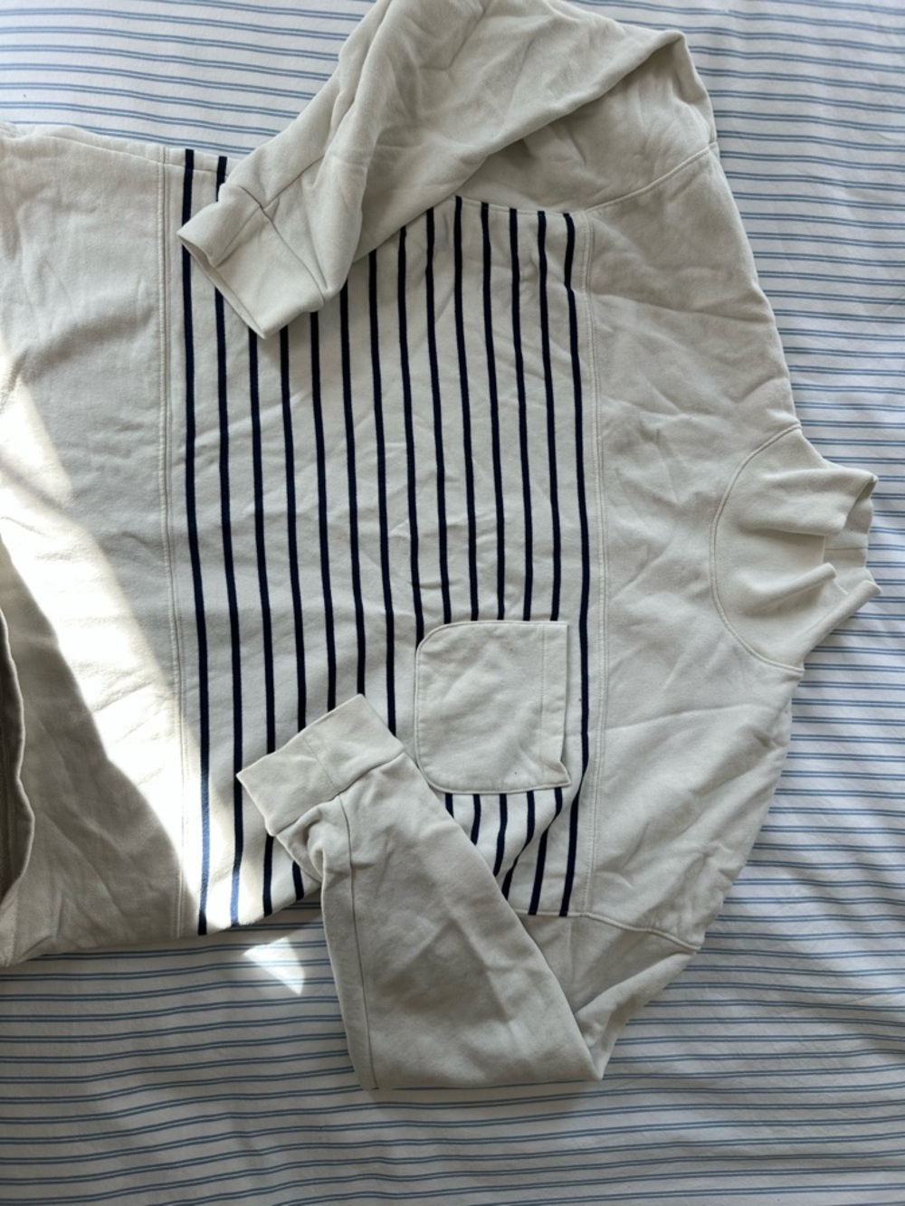 Madewell Cream and Navy Striped Pocket Sweater